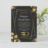 Invitation Carton d'invitation de mariage noir et or de luxe (Debout devant)
