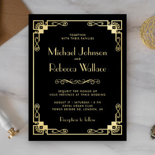 Invitation Carton d'invitation de mariage noir vintage Art dé