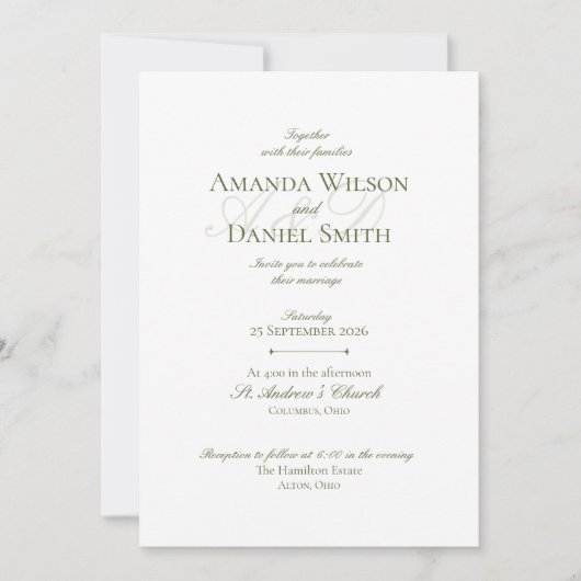Invitation Carton d'invitation de mariage Olive Classique (Devant)