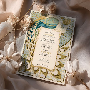 Invitation Carton d'invitation de mariage Paon Art Nouveau