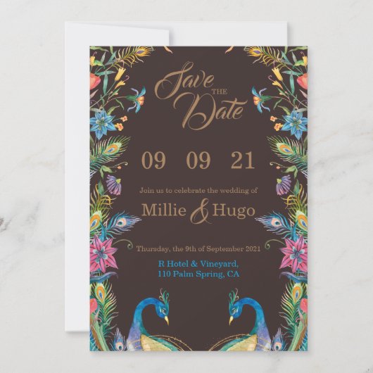 Invitation Carton d'invitation de mariage Paon eux  (Devant)