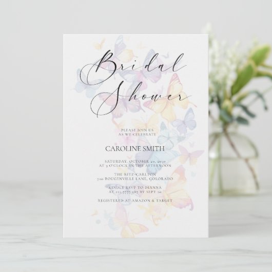 Invitation Carton d'invitation de mariage papillon pastel (Debout devant)