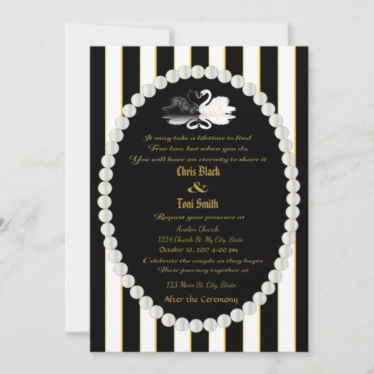 Invitation Carton d'invitation de mariage rayé noir Perles &  (Devant)