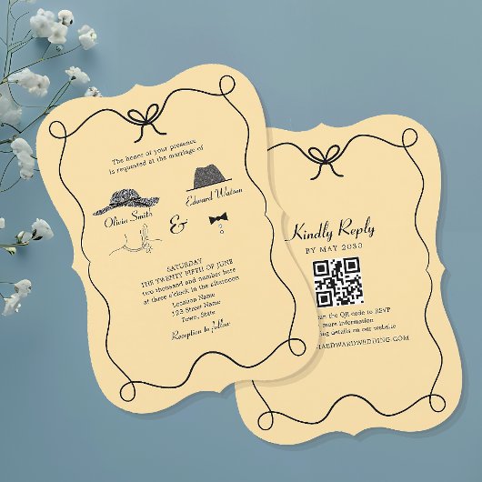 Invitation Carton d'invitation de mariage rétro avec QR Code