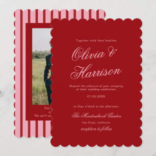 Invitation Carton d'invitation de mariage rétro rayé rose rou