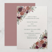 Invitation Carton d'invitation de mariage Rose de Bourgogne (Devant / Derrière)