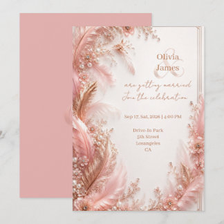 Invitation Carton d'invitation de mariage rose poudré de luxe