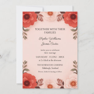 Invitation Carton d'invitation de mariage Rouge Corail Poppy 