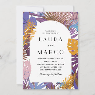 Invitation Carton d'invitation de mariage tropical avec feuil