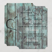 INVITATION CARTON D'INVITATION DE MARIAGE TURQUOISE RUSTIQUE (Devant / Derrière)