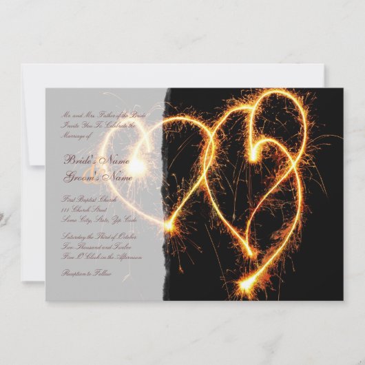 Invitation Carton d'invitation de mariage Two Hearts Sparkler (Devant)