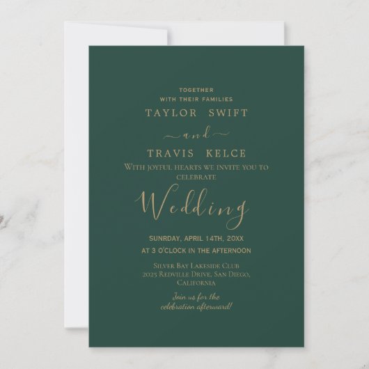 Invitation Carton d'invitation de mariage vert calligraphié e (Devant)