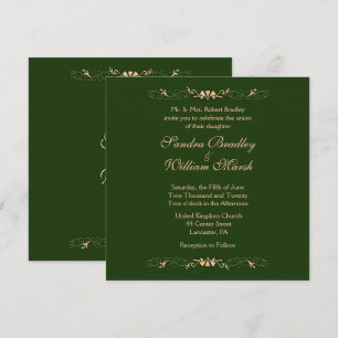 Invitation Carton d'invitation de mariage Vert Chasseur et Or
