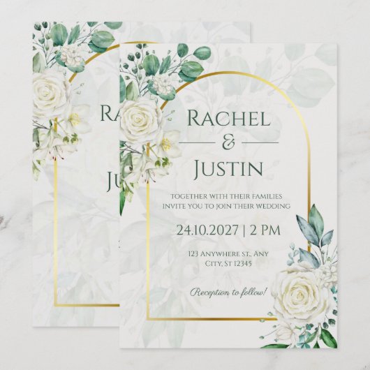 Invitation Carton d'invitation de mariage vert et élégant (Devant / Derrière)