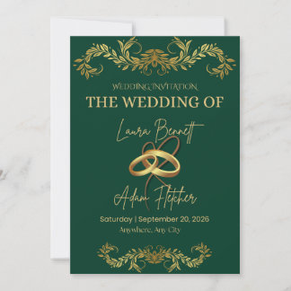 Invitation Carton d'invitation de mariage vert et or élégant