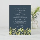 Invitation Carton d'invitation de mariage vert feuillage bota (Debout devant)