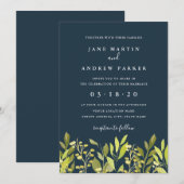 Invitation Carton d'invitation de mariage vert feuillage bota (Devant / Derrière)