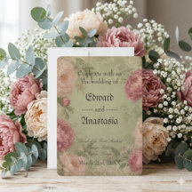 Carton d'invitation de mariage vert sauge, floral 