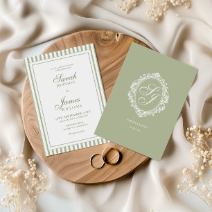 Invitation Carton d'invitation de mariage Vert Sauge Monogram