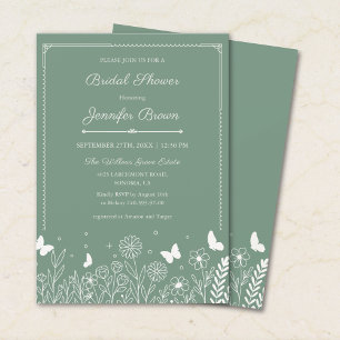 Invitation Carton d'invitation de mariage vert sauge pour une