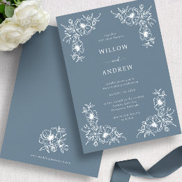 Invitation Carton d'invitation de mariage vintage bleu poussi
