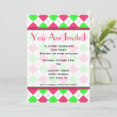 Invitation Carton d'invitation de mode à carreaux rose vif et (Debout devant)