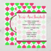 Invitation Carton d'invitation de mode à carreaux verts et ro (Devant / Derrière)