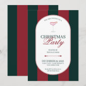 Invitation Carton d'invitation de Noël à rayures rouges et ve (Devant / Derrière)