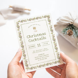 Invitation Carton d'invitation de Noël vert botanique rustiqu