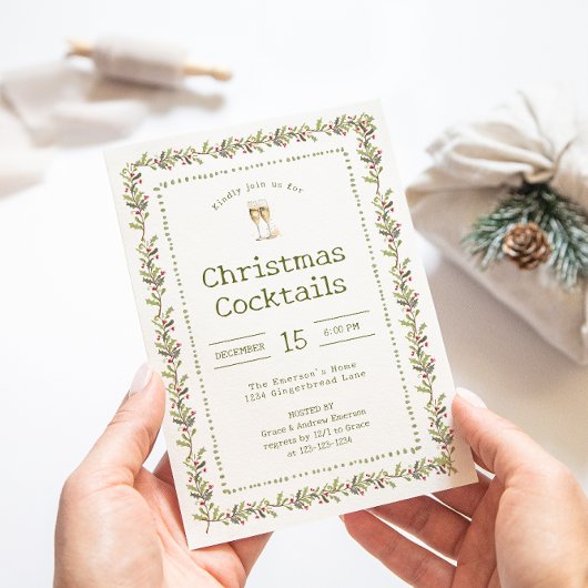 Invitation Carton d'invitation de Noël vert botanique rustiqu