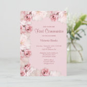 Invitation Carton d'invitation de première communion florale  (Debout devant)