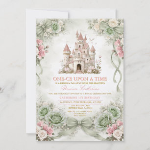 Invitation Carton d'invitation de princesse vert sauge de con