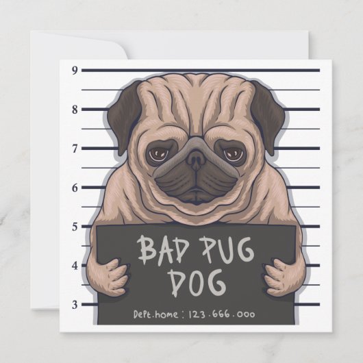 Invitation Carton d'invitation de Pug mignon (Devant)