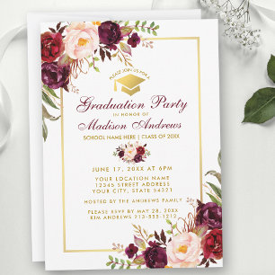 Invitation Carton d'invitation de remise des diplômes floral