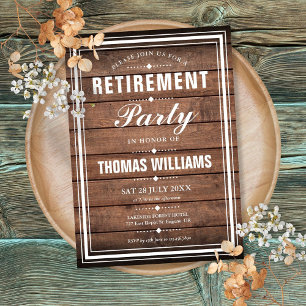 Invitation Carton d'invitation de retraite en bois rustique v