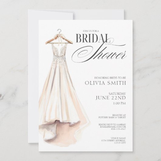 Invitation Carton d'invitation de robe de mariée pour la fête (Devant)