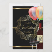 Invitation Carton d'invitation de soirée chic noir et or (Devant)
