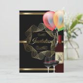 Invitation Carton d'invitation de soirée chic noir et or (Debout devant)