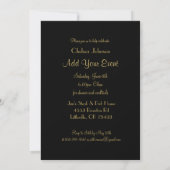 Invitation Carton d'invitation de soirée chic noir et or (Dos)