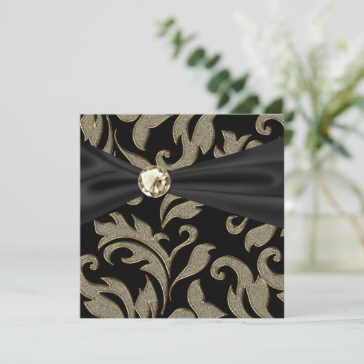 Invitation Carton d'invitation de soirée en noir et or avec m (Debout devant)