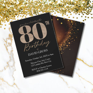 Invitation Carton d'invitation élégant 80e anniversaire Noir 