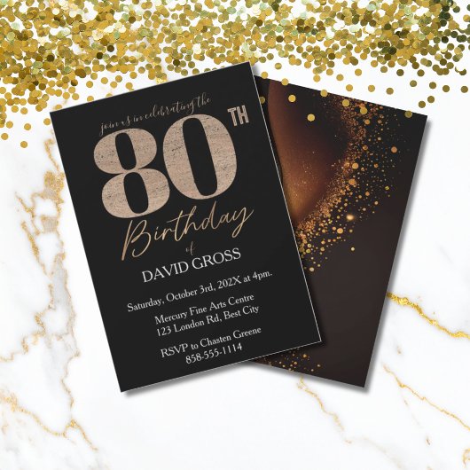 Invitation Carton d'invitation élégant 80e anniversaire Noir 