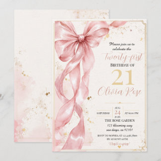 Invitation Carton d'invitation élégant avec nœud rose pour 21
