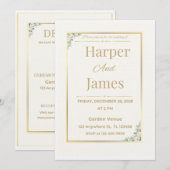 Invitation Carton d'invitation élégant beige floral pour mari (Devant / Derrière)