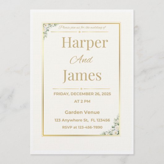 Invitation Carton d'invitation élégant beige floral pour mari (Devant)