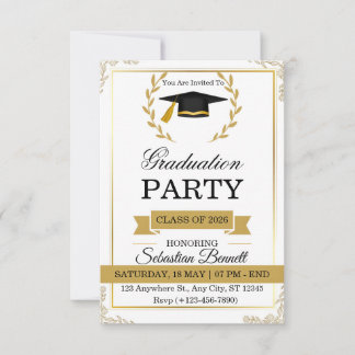 Invitation Carton d'invitation élégant blanc et or pour la fê