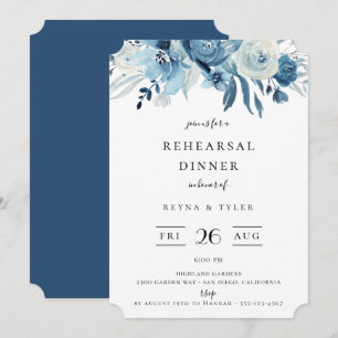 Invitation Carton d'invitation élégant bleu floral pour dîner