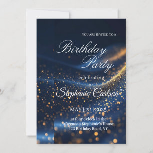 Invitation Carton d'invitation élégant bleu marine et or pour
