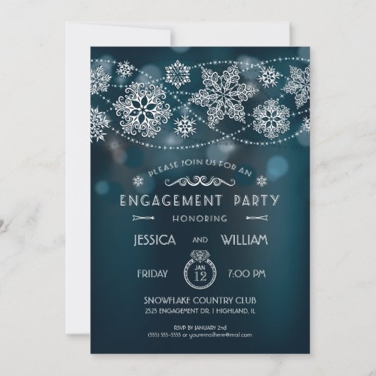 Invitation Carton d'invitation élégant de flocon de neige pou (Devant)