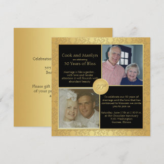Invitation Carton d'invitation élégant en or pour 50e anniver